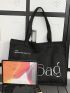 Slogan Embroidered Shopper Bag Canvas