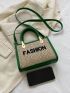 Mini Straw Bag Letter Embroidered Contrast Binding Vacation