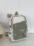 Color Block Classic Backpack Letter Patch Decor Adjustable