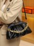 Mini Ruched Bag Letter Decor Solid Black