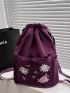 Medium Drawstring Backpack Floral Embroidered