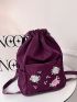 Medium Drawstring Backpack Floral Embroidered