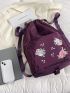 Medium Drawstring Backpack Floral Embroidered