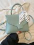 Small Flap Square Bag Litchi Embossed Twilly Scarf Decor