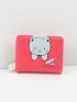 PU Small Wallet Cat & Fish Pattern Letter Graphic Multi-function