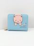 PU Small Wallet Cat & Fish Pattern Letter Graphic Multi-function