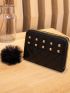 PU Small Wallet Pom Pom & Studded Decor Rhombus Pattern