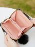 PU Small Wallet Pom Pom & Studded Decor Rhombus Pattern