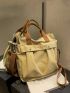 Studded Decor Shopper Bag Double Handle With Zipper Polyester