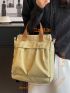 Studded Decor Shopper Bag Double Handle With Zipper Polyester