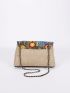 Floral Embroidered Square Bag Flap Chain Linen
