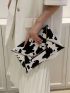 Cow Pattern Envelope Bag Metallic Contrast Piping Flap PU