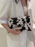 Cow Pattern Envelope Bag Metallic Contrast Piping Flap PU