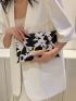 Cow Pattern Envelope Bag Metallic Contrast Piping Flap PU