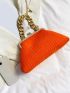 Orange Square Bag Solid Color Chain Strap Kiss Lock