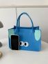 Blue Square Bag Eye & Ear Decor Double Handle PU