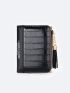 Crocodile Embossed Small Wallet Tassel Decor