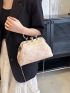 Geometric Pattern Satchel Bag Medium Rhinestone Decor
