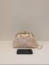 Geometric Pattern Satchel Bag Medium Rhinestone Decor