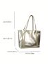 Zipper Shoulder Tote Bag Double Handle Metallic PU Funky