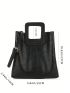 Black Bucket Bag Crocodile Embossed Double Handle PU