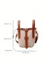 Mini Bucket Bag Buckle Decor Contrast Binding Drawstring Design