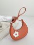 Small Hobo Bag With Flower Charm Fashionable Letter Graphic PU