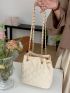 Quilted Pattern Bucket Bag Drawstring Chain