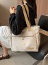 Letter Patch Shoulder Tote Bag Zipper Front Decor Double Handle For Daily