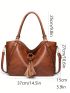 Large Shoulder Tote Bag Brown Tassel Decor Double Handle For Work, Mothers Day Gift For Mom