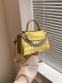 Small Square Bag Funky Geometric Embossed Chain Decor Flap PU