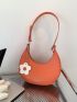 Small Hobo Bag With Flower Charm Fashionable Letter Graphic PU