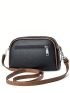 Litchi Embossed Square Bag Contrast Piping With Zipper PU