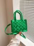 Mini Square Bag Geometric Embossed Double Handle With Zipper Metallic PU Funky