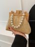 Mini Straw Bag Faux Pearl Beaded Twist Lock Vacation