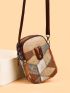 PU Phone Wallet Colorblock Stitching Detail Adjustable Strap