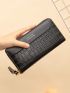 Crocodile Embossed Long Wallet Zipper Letter Graphic