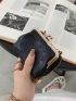 Mini Textured Square Bag With Kiss Lock & Zipper
