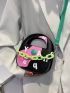Mini Novelty Bag Colorblock Letter Graphic Button & Chain Decor