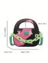 Mini Novelty Bag Colorblock Letter Graphic Button & Chain Decor