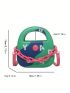 Mini Novelty Bag Colorblock Letter Graphic Button & Chain Decor