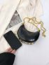 Mini Hobo Bag Fashionable Metal Letter Decor Zipper Chain PU