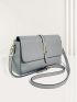 Genuine Leather Medium Flap Square Bag Litchi Embossed Metal Decor