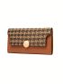 Fold Over Long Wallet Houndstooth Pattern PU