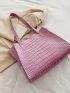 Purple Shoulder Tote Bag Crocodile Embossed Double Handle PU