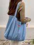 Letter Embroidery Shopper Bag Double Handle No-closure, Large Capacity Tote Bag For Work And Travel