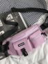 Letter Patch & Release Buckle Decor Fanny Pack Pocket Front