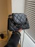 Quilted Square Bag Chain Decor PU Black