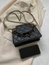 Quilted Square Bag Chain Decor PU Black