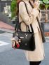 Twilly Scarf & Plush Ball Decor Handbag, Litchi Pattern Stylish Shoulder Bag, Women's Office & Work Bag